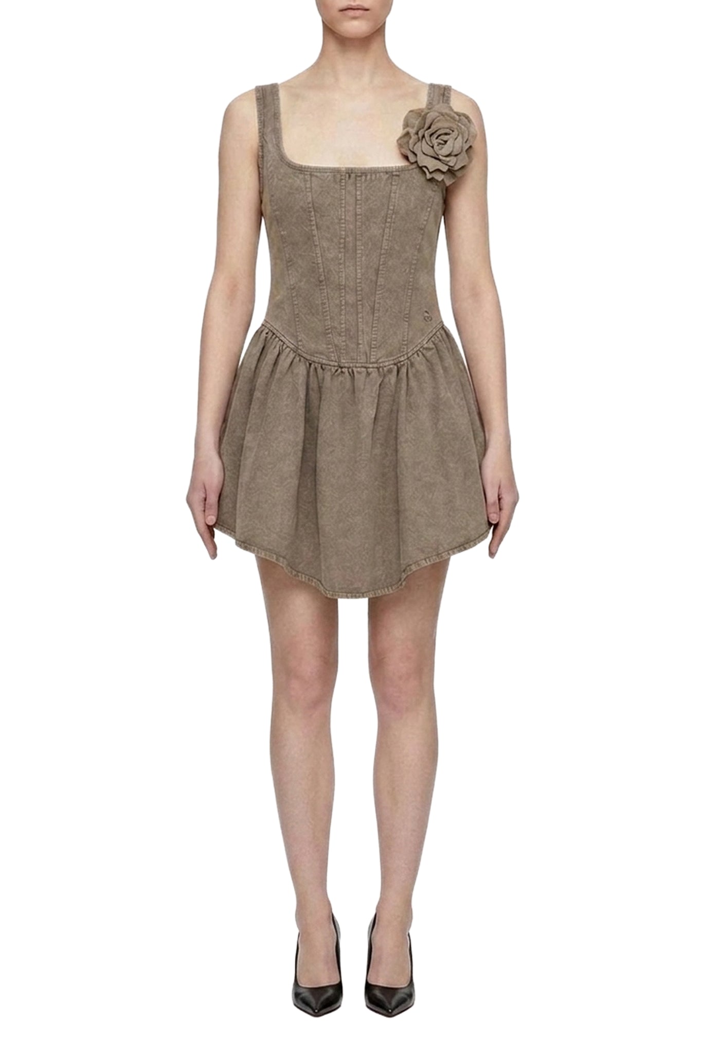 Robe courte corset à fleur appliquée - Grey