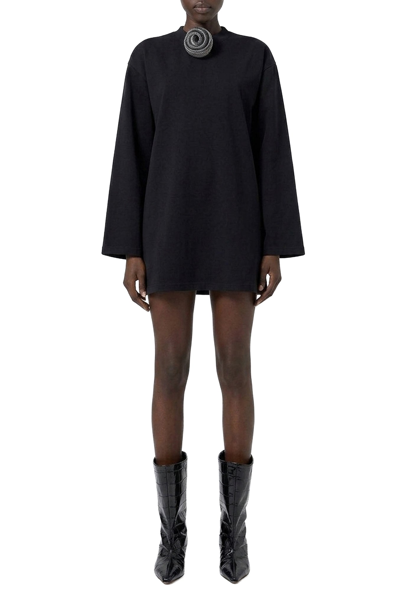 Robe mini à strass à broche florale - Black