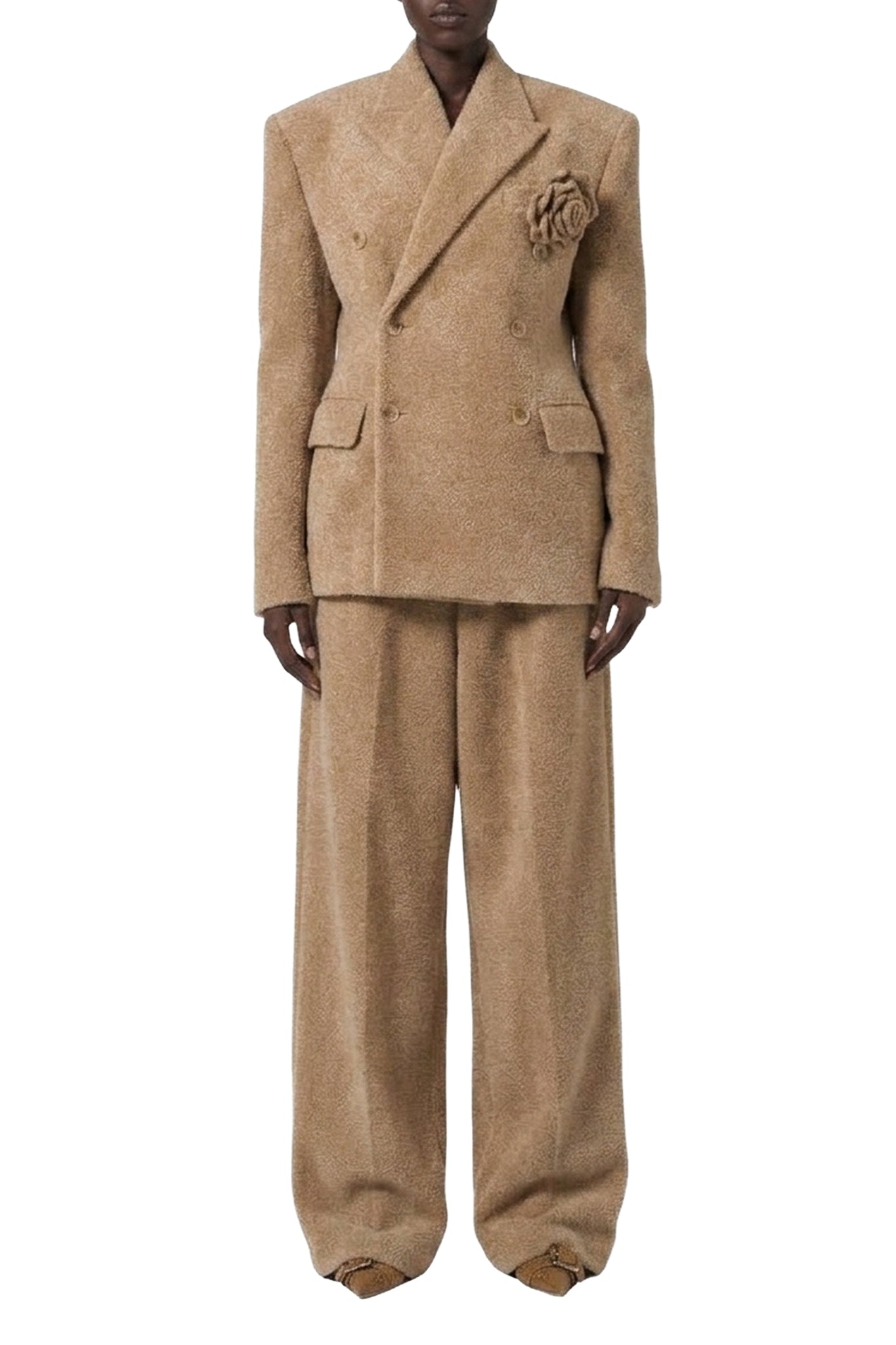 Blazer tailleur à broche florale - Beige