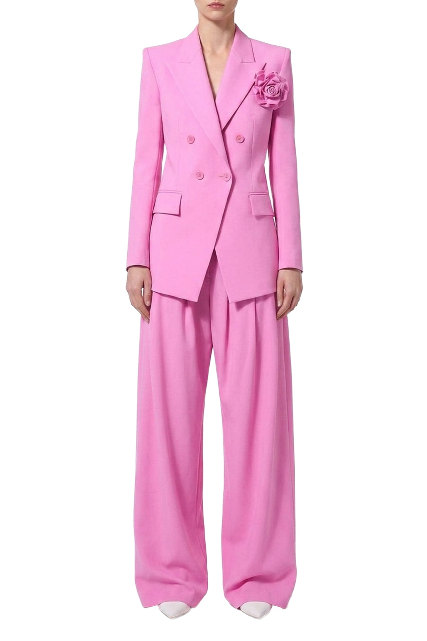 Blazer à fleur appliquée en laine - Pink