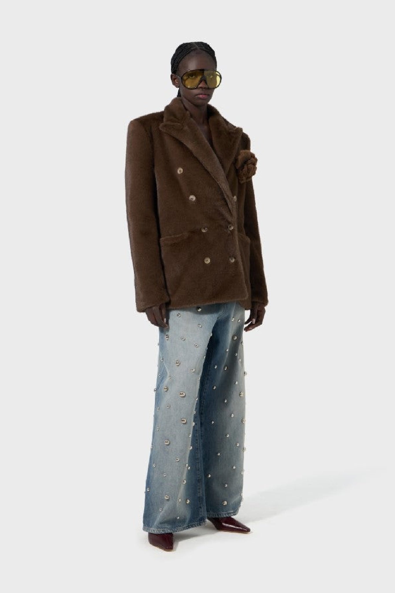 Blazer à broche florale - Brown