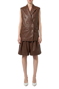 Veste sans manches effet cuir - Brown