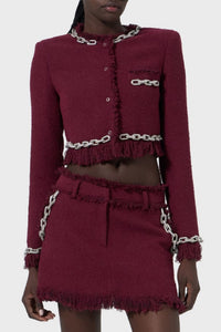 Veste courte à chaîne de cristaux cousue main - Bordeaux