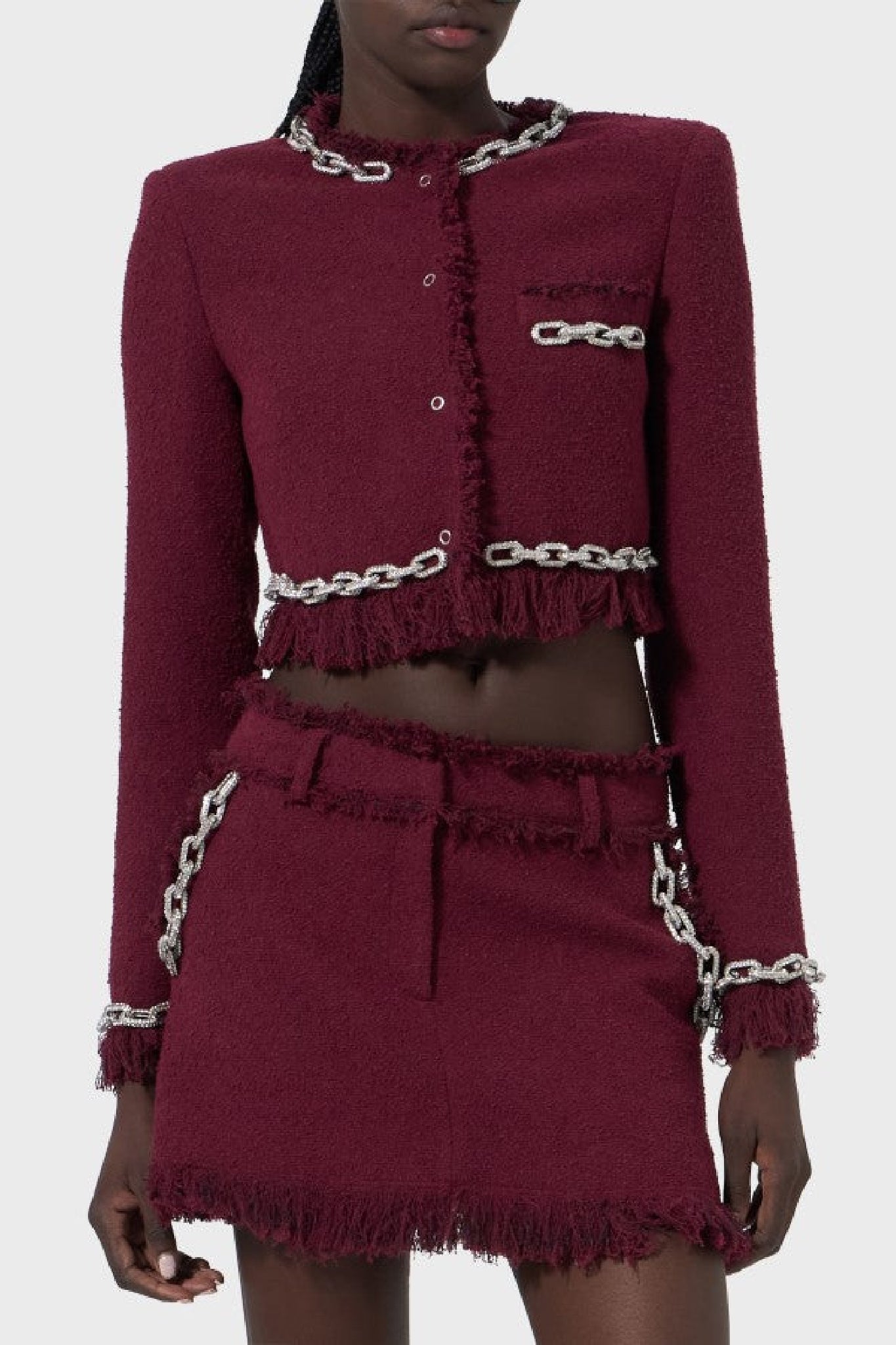 Veste courte à chaîne de cristaux cousue main - Bordeaux