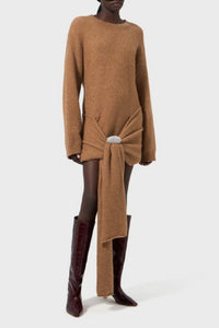 Robe mini à broche ovale en laine - Beige