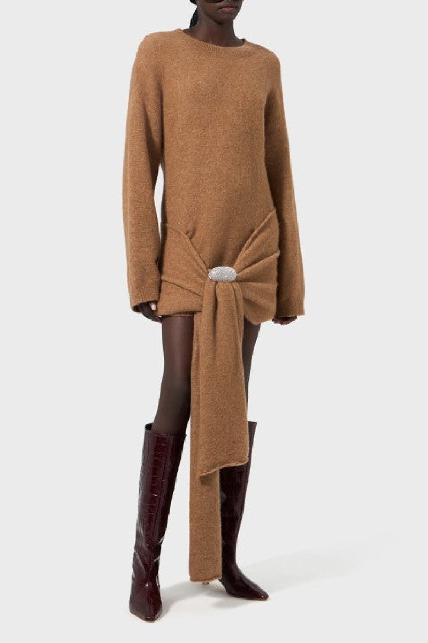 Robe mini à broche ovale en laine - Beige