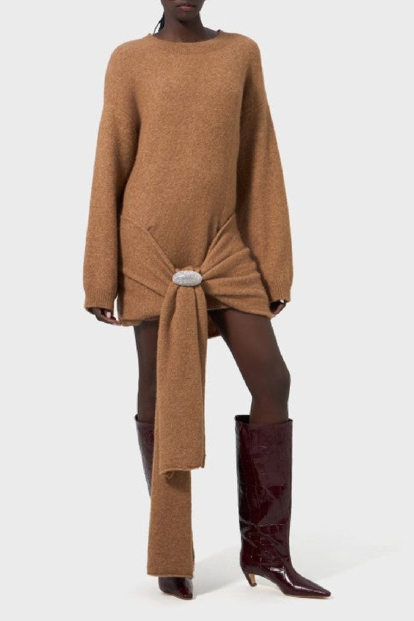 Robe mini à broche ovale en laine - Beige