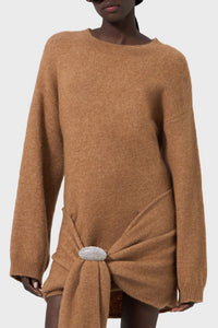 Robe mini à broche ovale en laine - Beige