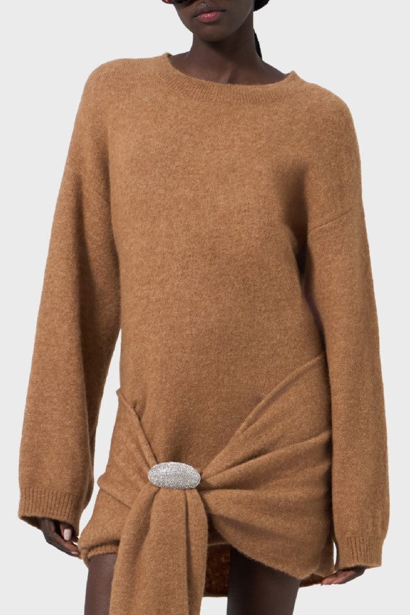 Robe mini à broche ovale en laine - Beige