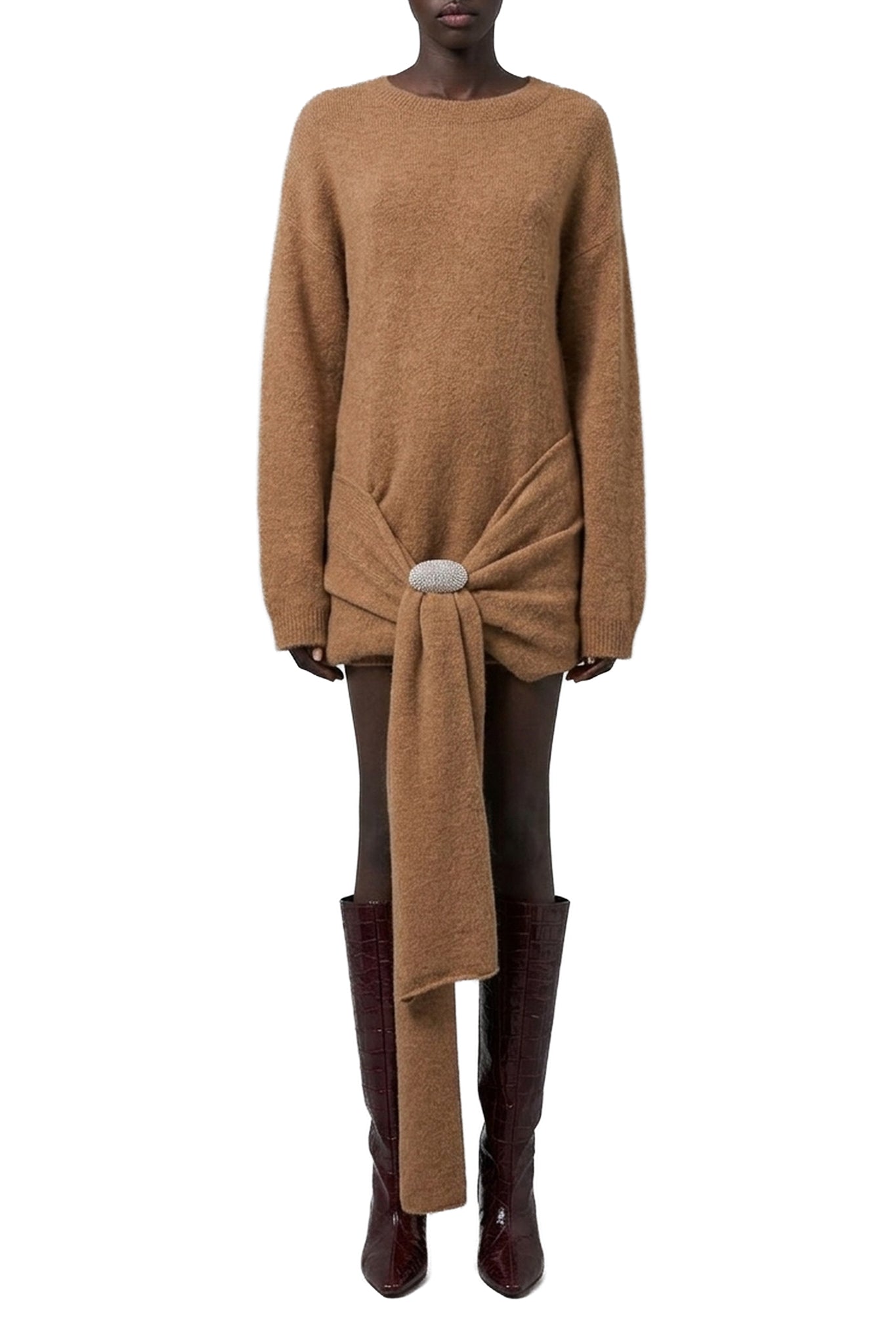 Robe mini à broche ovale en laine - Beige