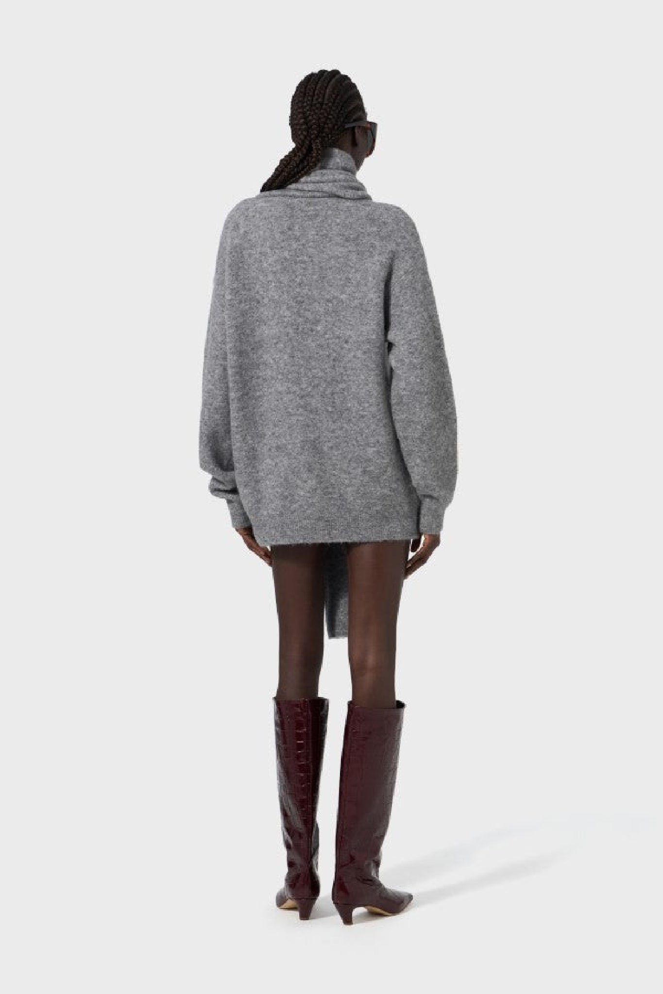 RECOLO GREY /// Robe mini avec écharpe intégrée en laine - Grey