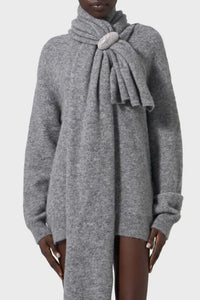 RECOLO GREY /// Robe mini avec écharpe intégrée en laine - Grey