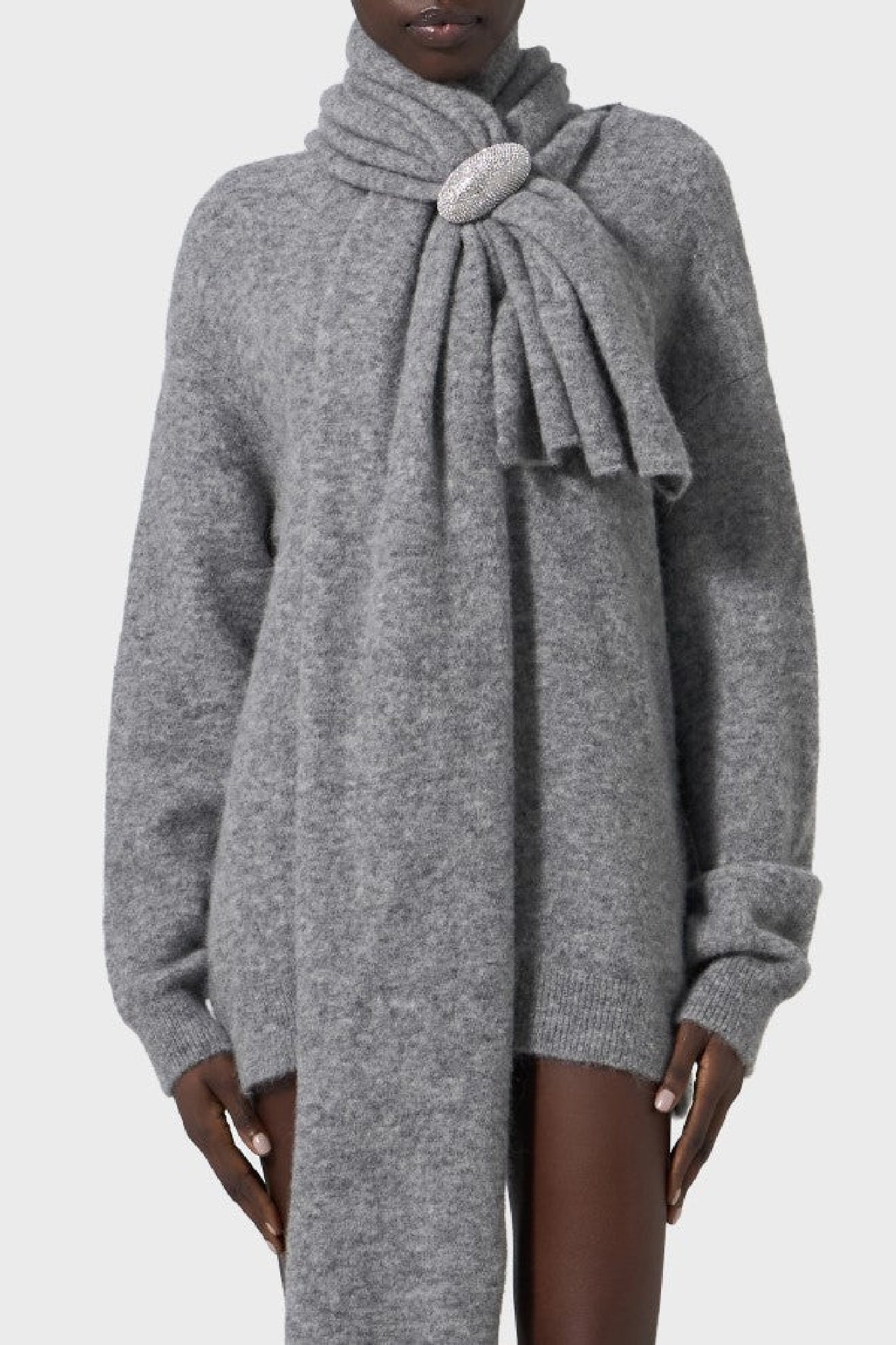 RECOLO GREY /// Robe mini avec écharpe intégrée en laine - Grey