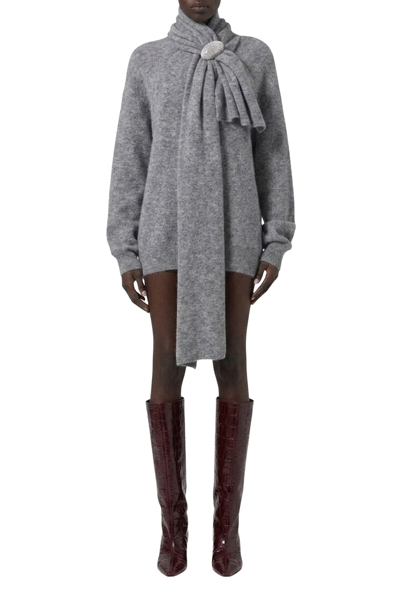 Robe mini avec écharpe intégrée en laine - Grey