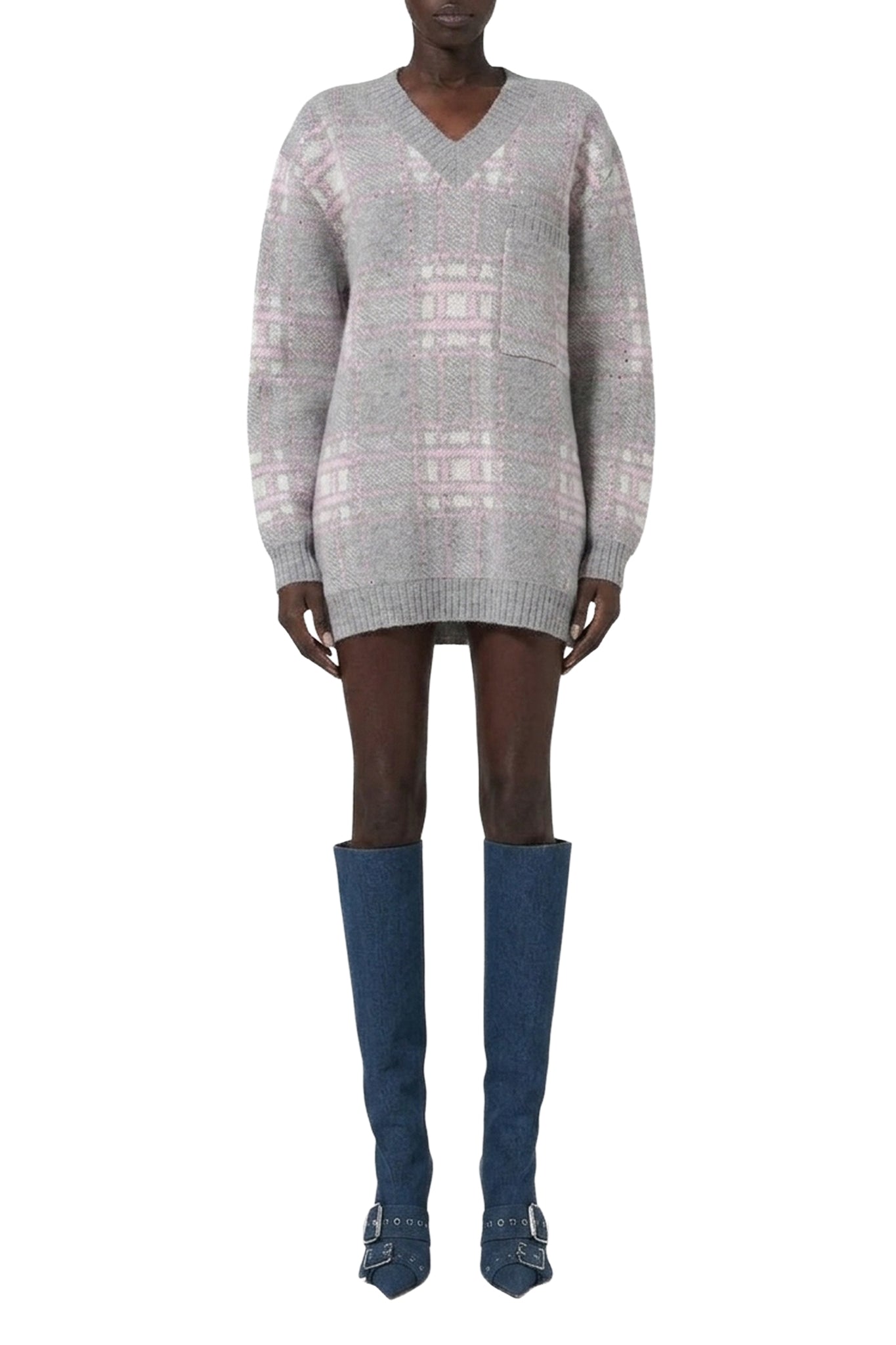 Robe pull oversize à carreaux en laine - Grey