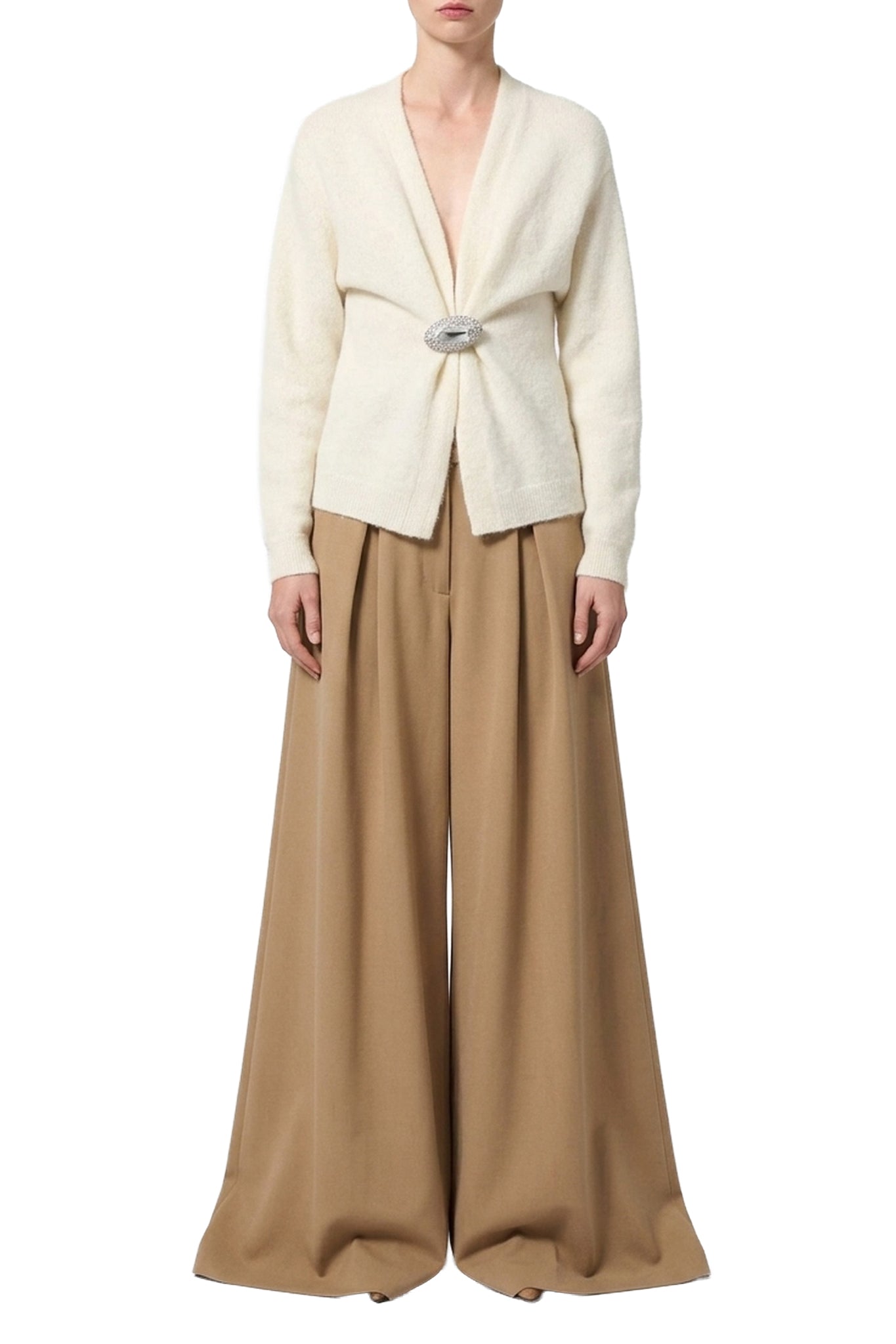 Pantalon large à pinces - Beige