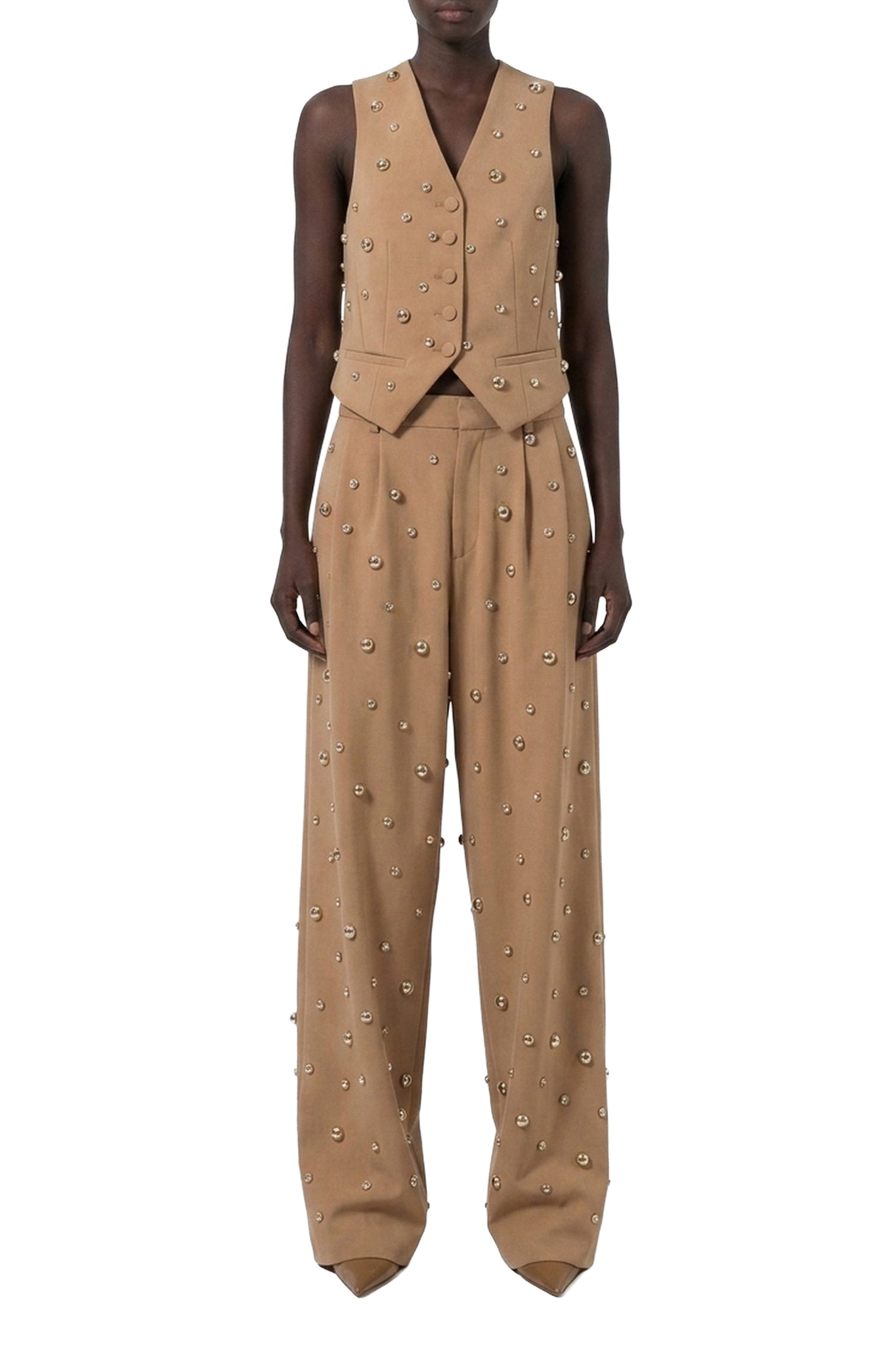 Pantalon large à clous - Beige