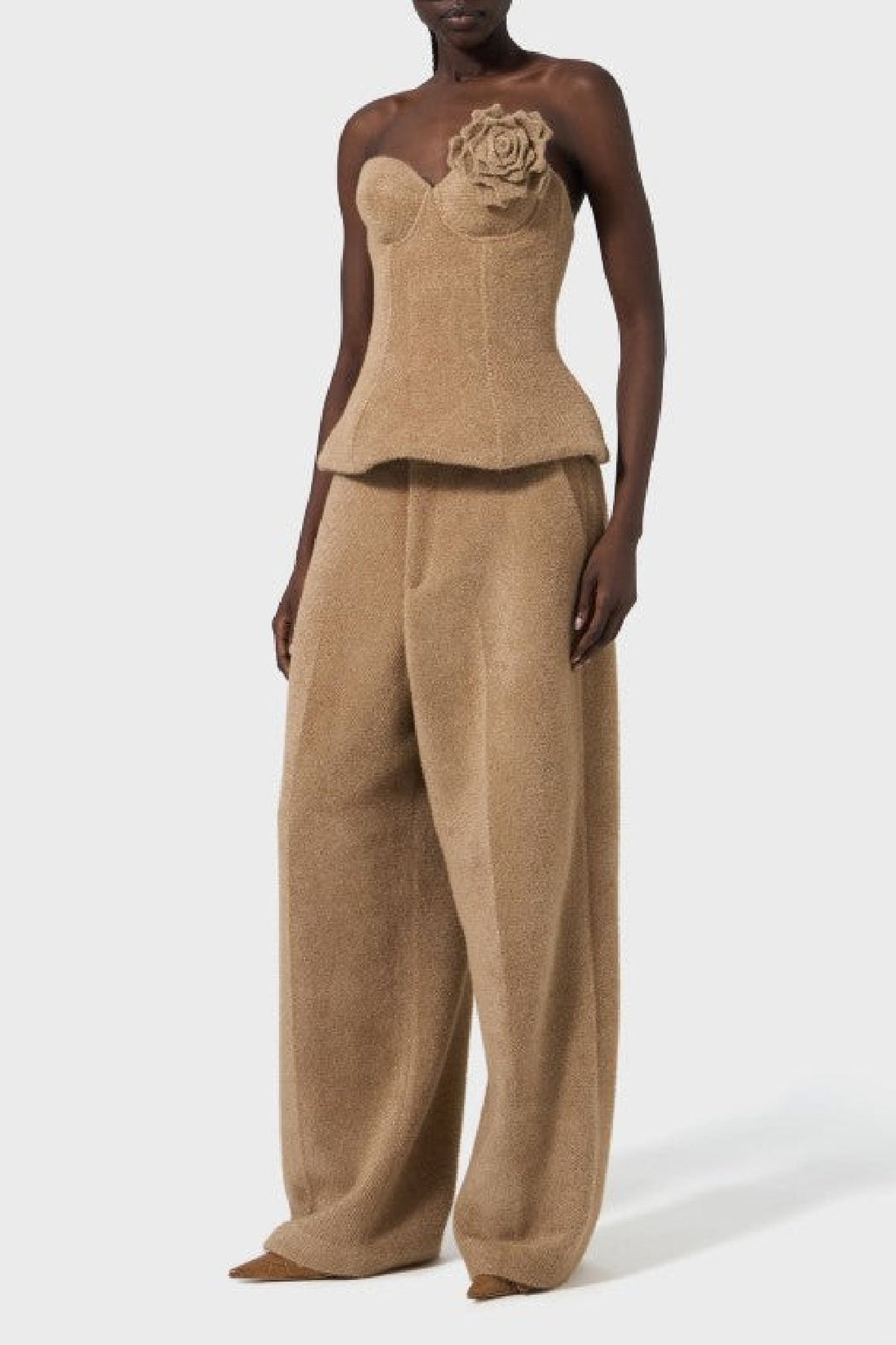Pantalon large effet duveteux - Beige