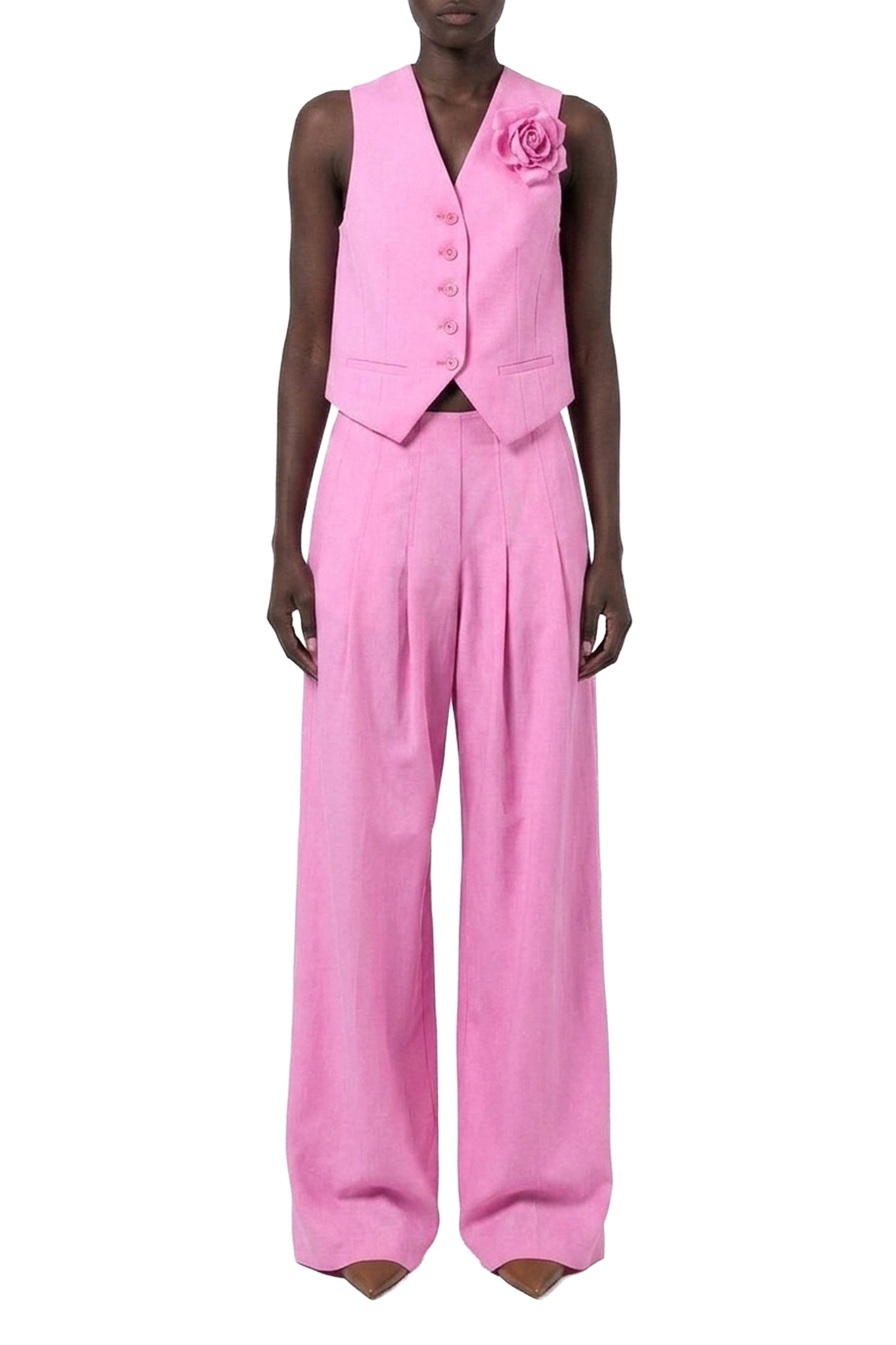 Pantalon large en laine - Pink