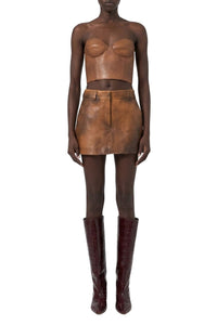 Jupe vintage effet cuir - Brown