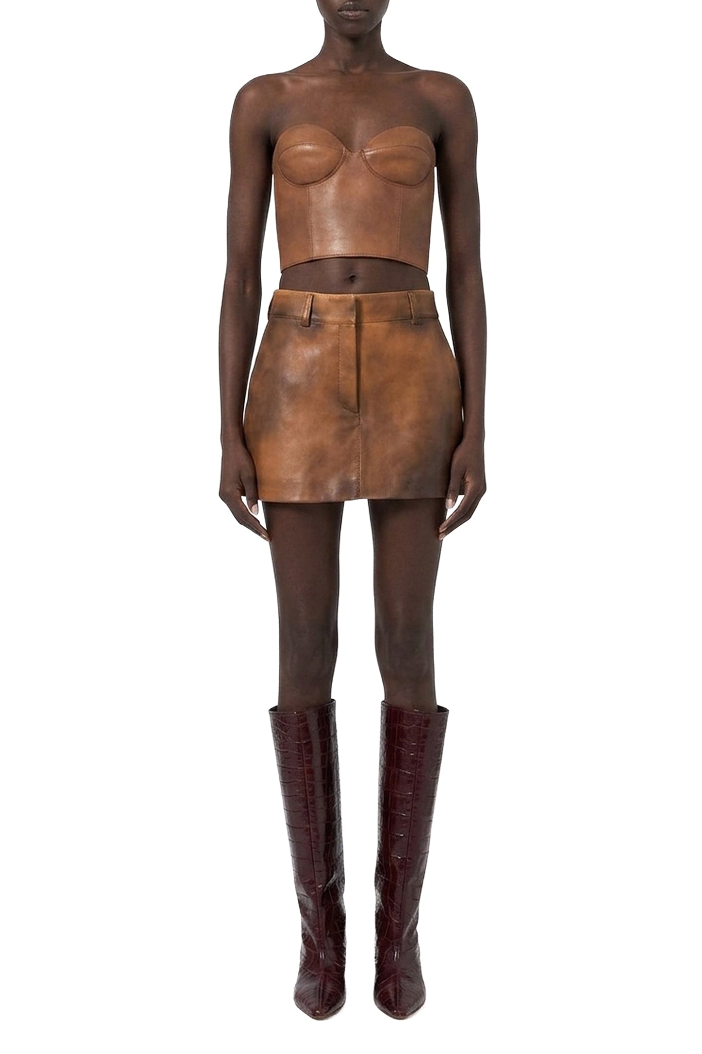 Jupe vintage effet cuir - Brown