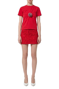 Jupe courte en guipure florale - Red