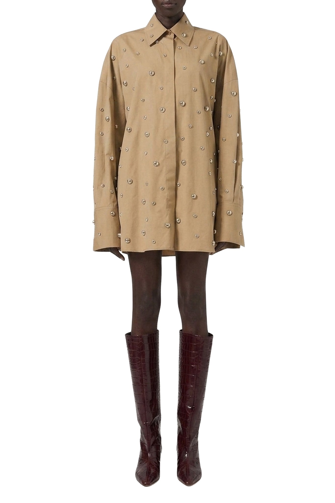 Chemise oversize à strass - Beige