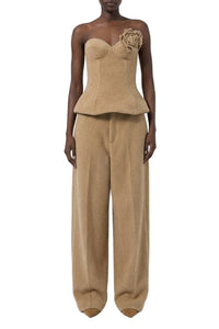 Top bustier à fleur appliquée - Beige