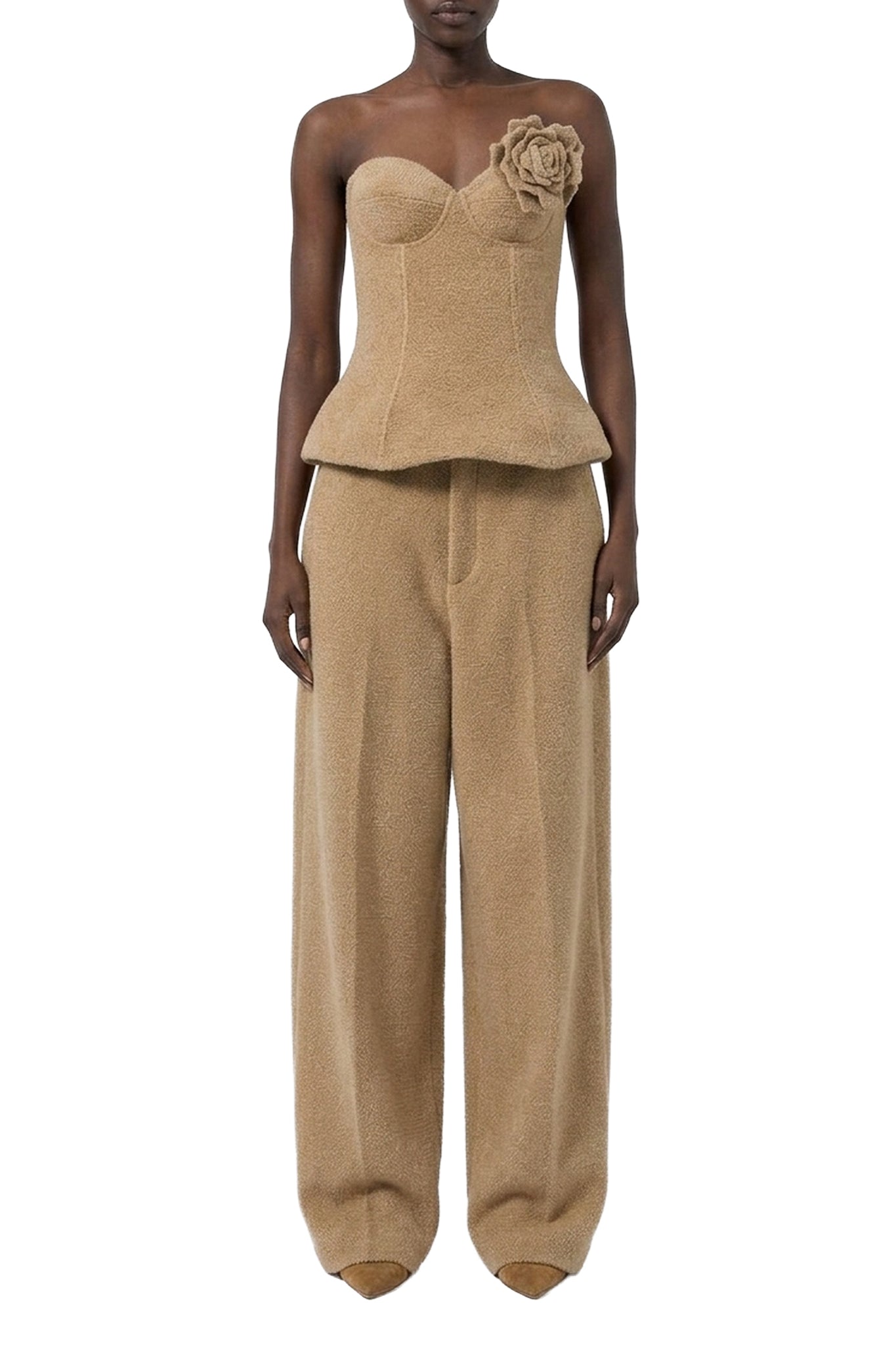 Top bustier à fleur appliquée - Beige