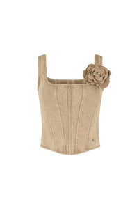 Bustier effet délavé à broche florale - Camel