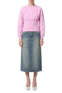 Sweatshirt court à taille côtelée - Pink