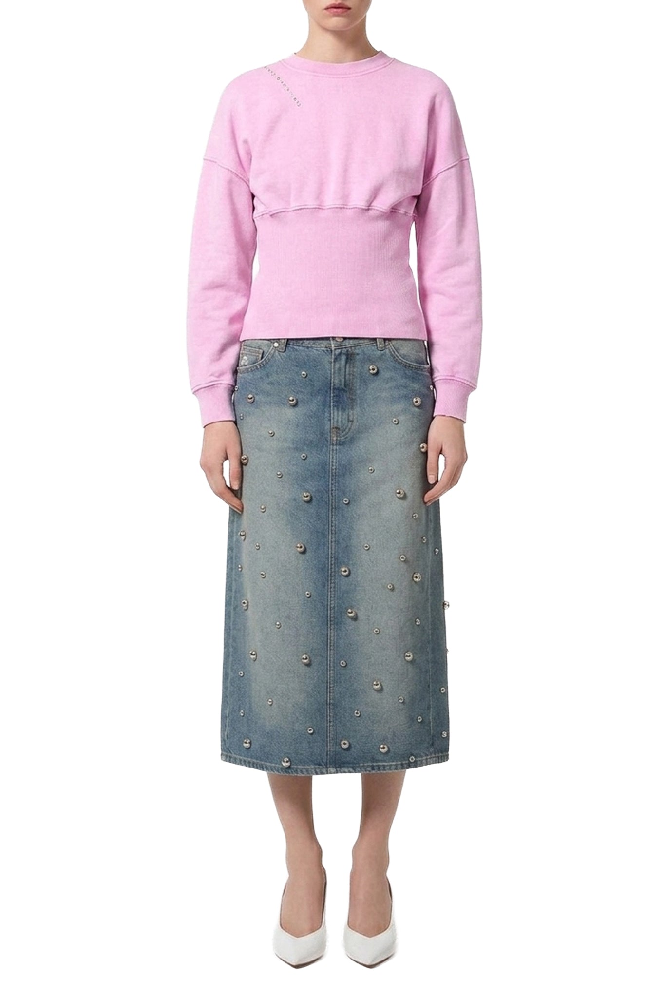 Sweatshirt court à taille côtelée - Pink