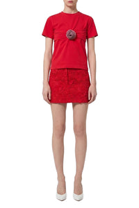 T-shirt à fleur appliquée - Red