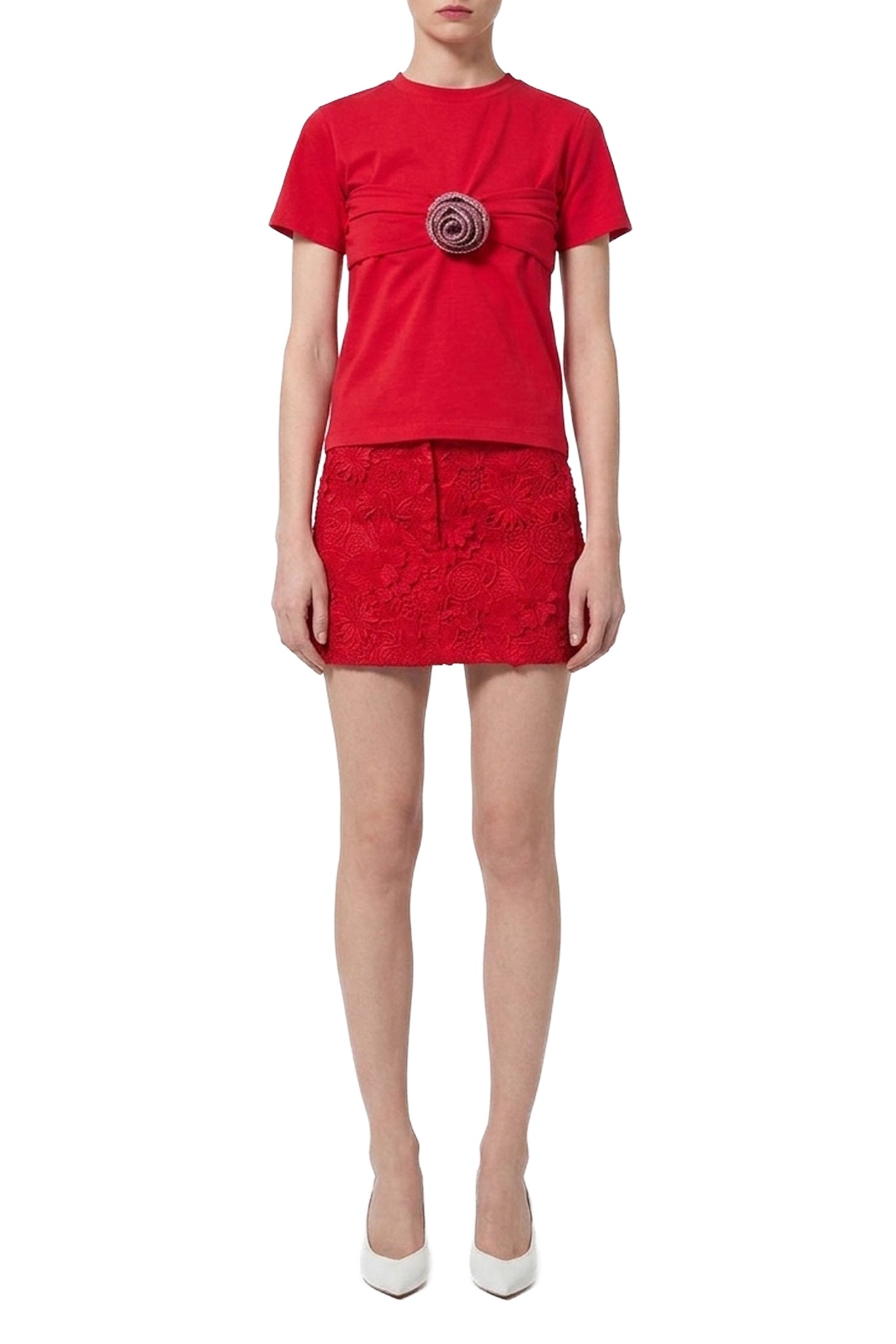 T-shirt à fleur appliquée - Red
