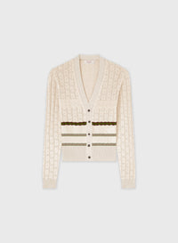 BUTTER, TOBACCO, GREEN MIX STITCH KNIT CARDIGAN