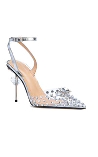 Escarpins à bride 100 Double Diamond à strass - Transparent Silver