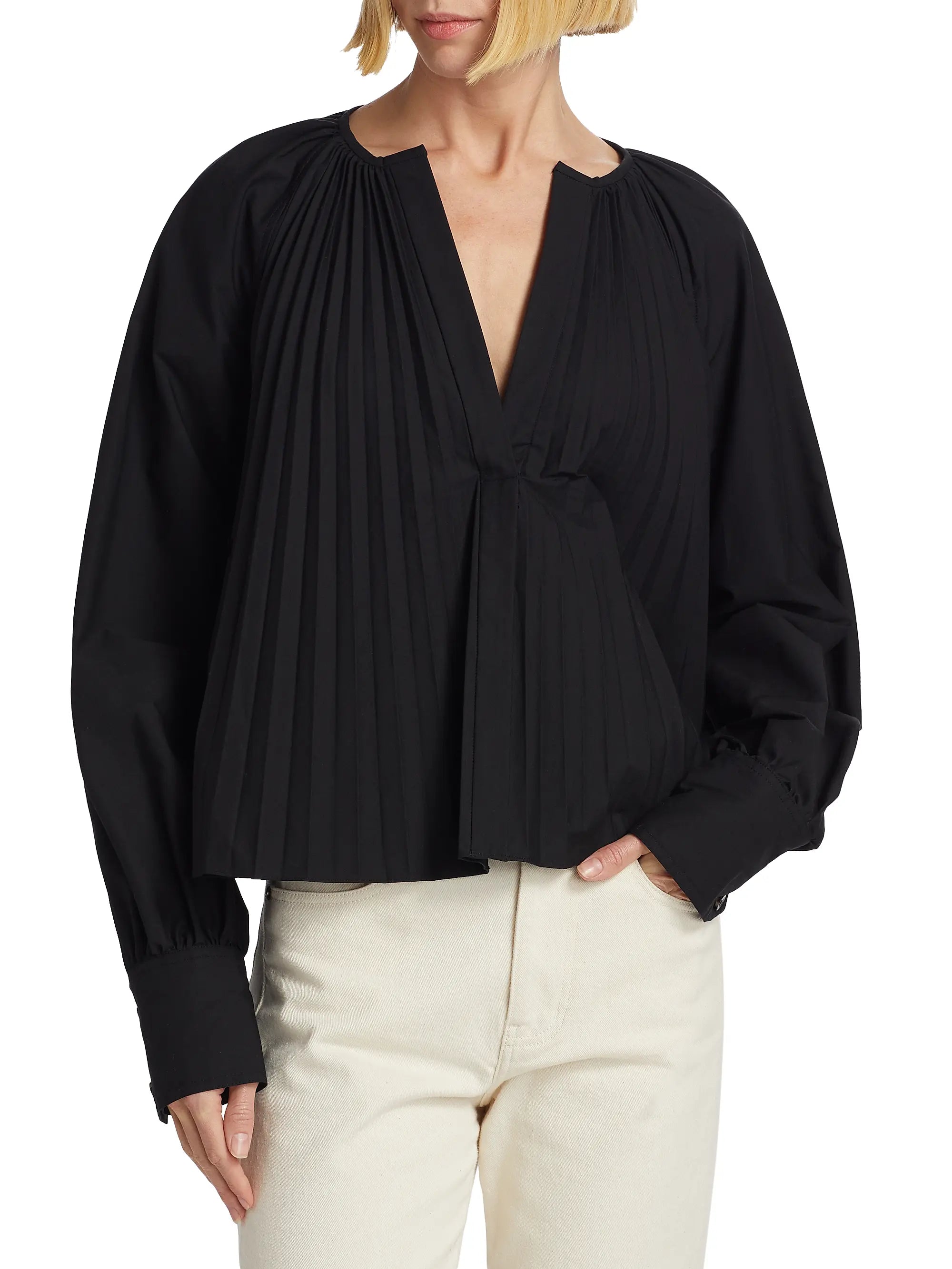 Blouse à manches longues plissée - Black