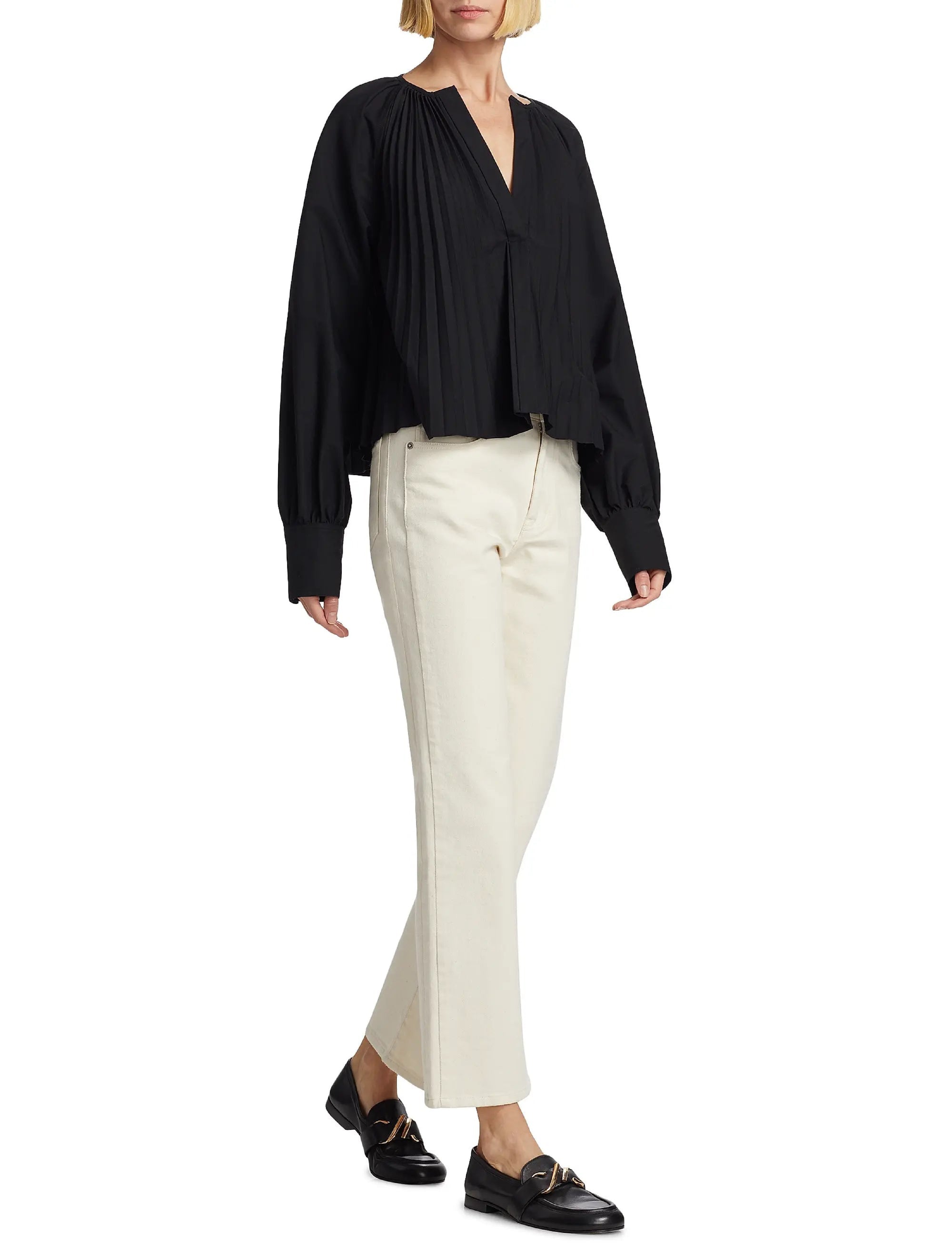 Blouse à manches longues plissée - Black