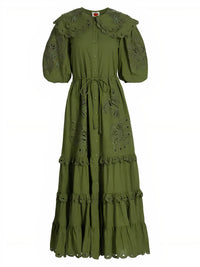 Robe longue Richelieu Humming Bird en coton - Vert