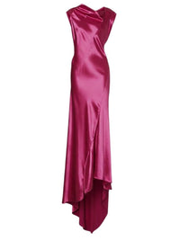 Robe longue asymétrique en satin - Fuchsia