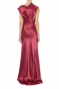 Robe longue asymétrique en satin - Fuchsia