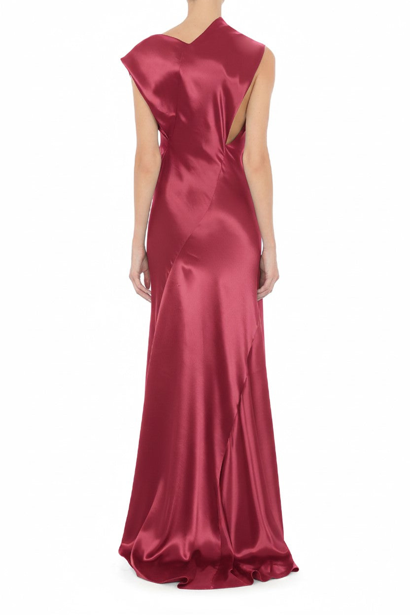 Robe longue asymétrique en satin - Fuchsia