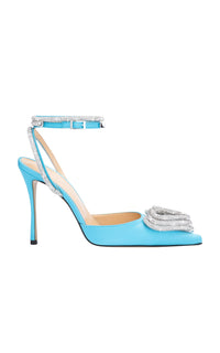 Triple Heart 110 strappy pumps in silk & strass - Ocean Blue