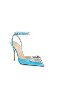 Triple Heart 110 strappy pumps in silk & strass - Ocean Blue