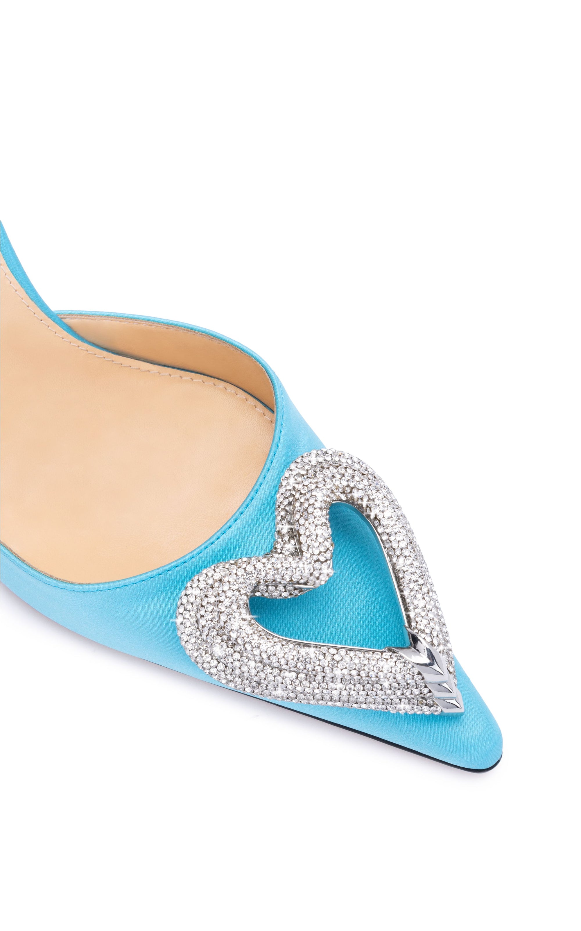 Triple Heart 110 strappy pumps in silk & strass - Ocean Blue