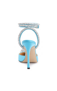 Triple Heart 110 strappy pumps in silk & strass - Ocean Blue
