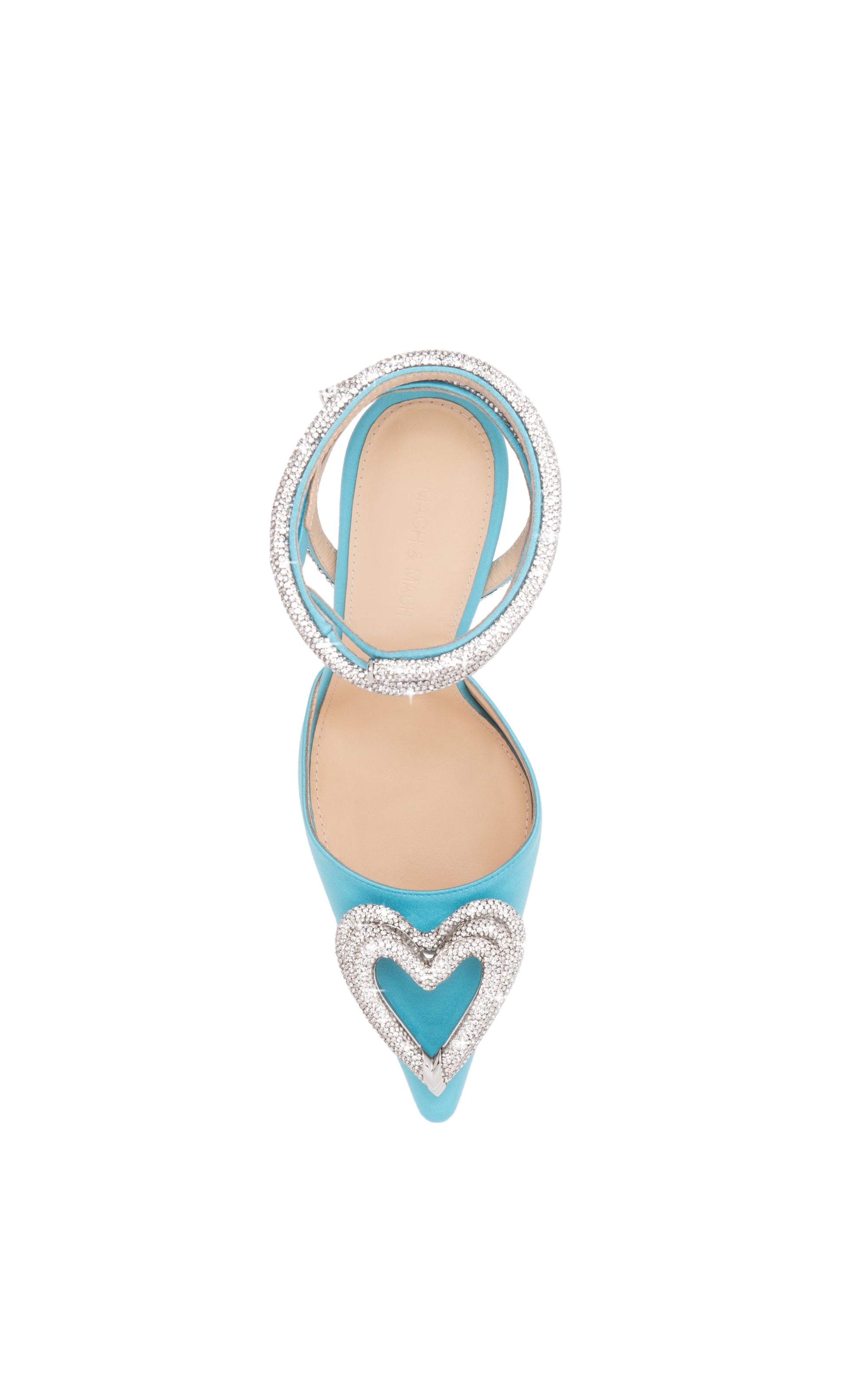 Triple Heart 110 strappy pumps in silk & strass - Ocean Blue