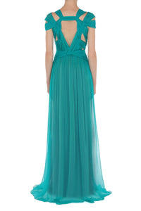 Robe longue en soie - Green & Light Blue