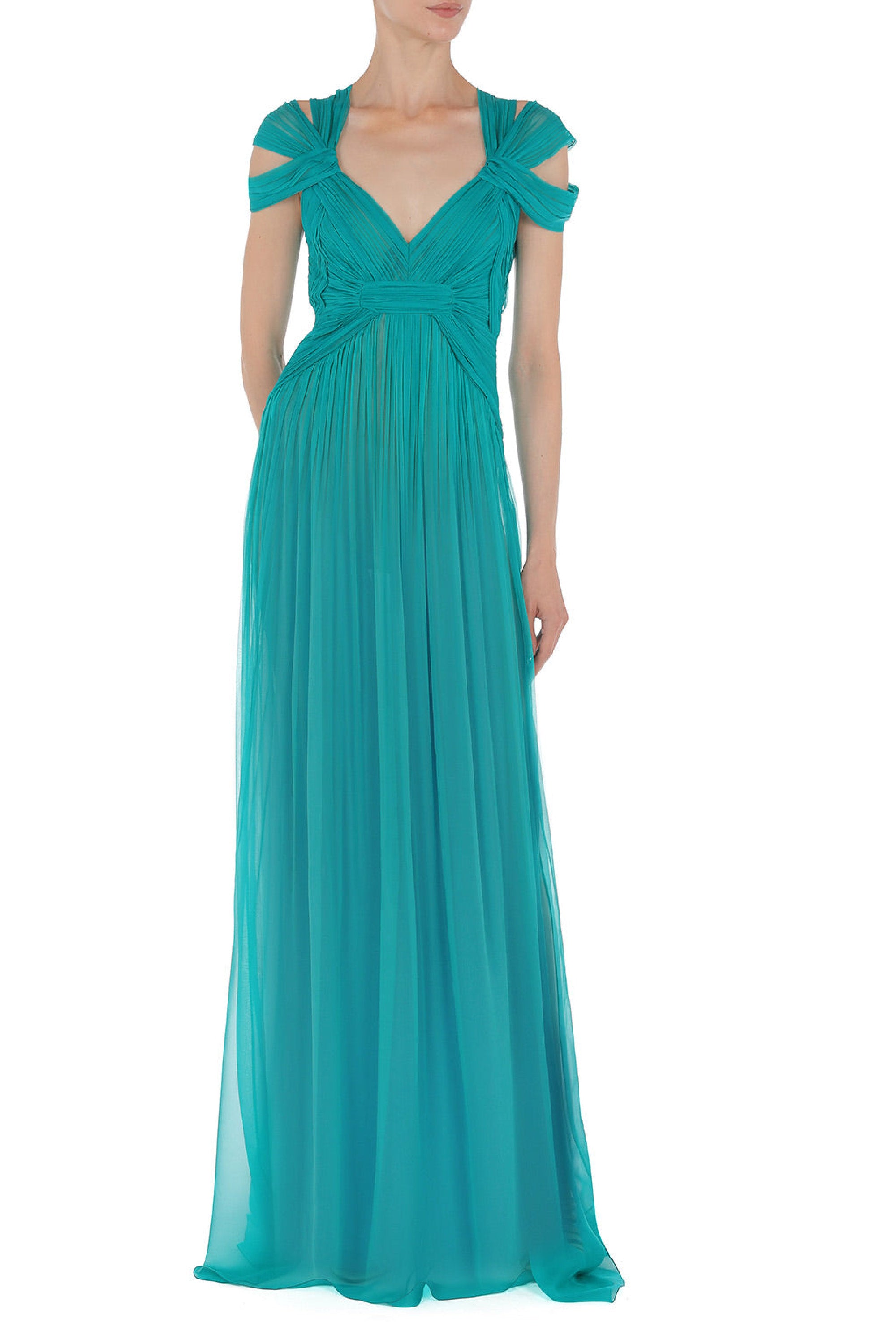 Robe longue en soie - Green & Light Blue