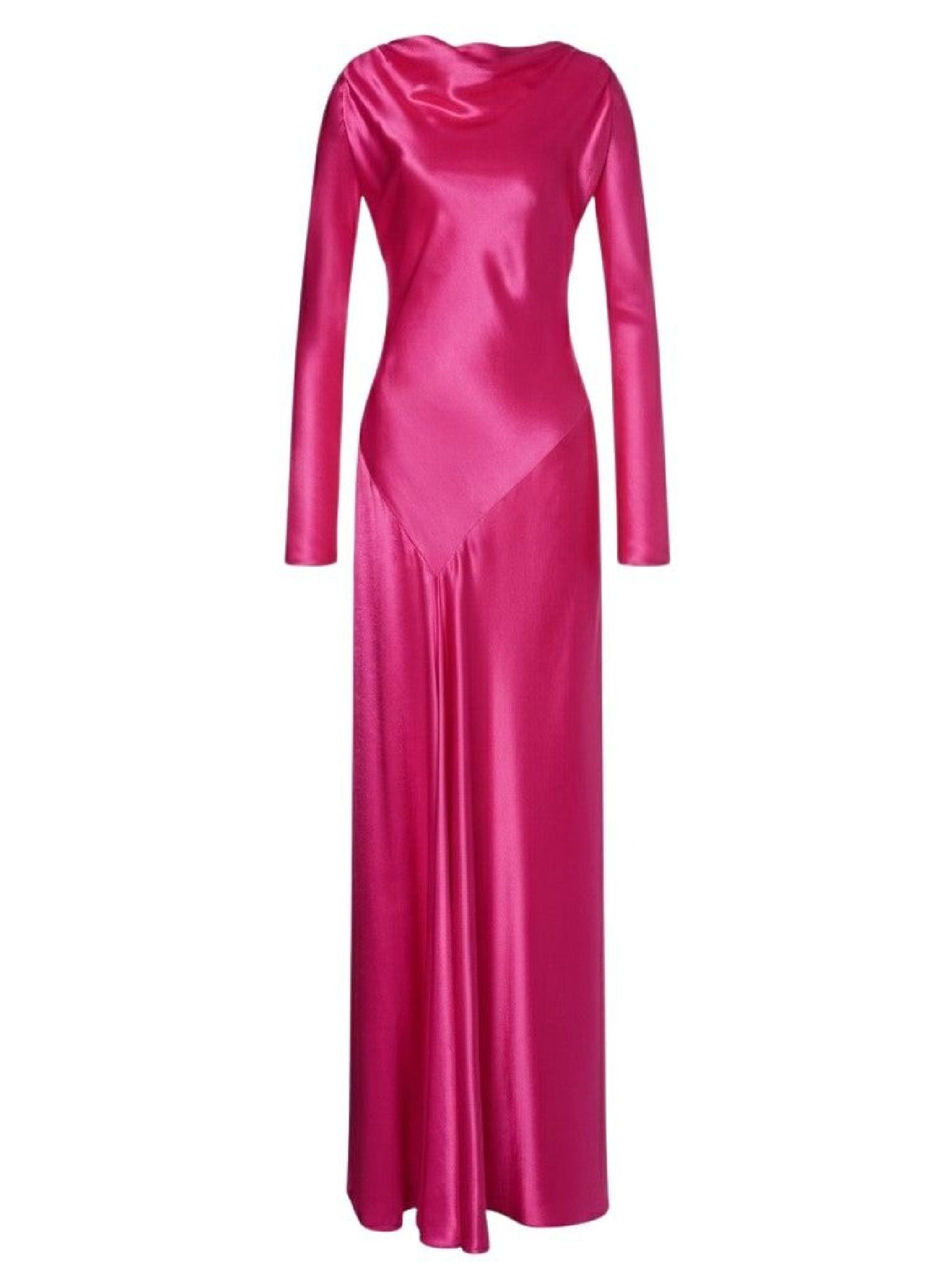 Robe longue en satin brillant - Fuchsia